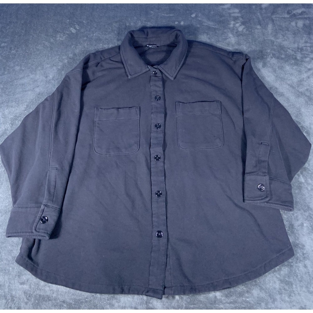 Athleta Black Button Up Fleece Heavy Long Sleeve Shirt Women's Size 2X